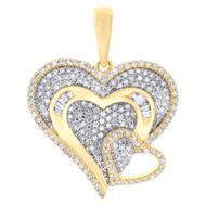 10K Yellow Gold Natural Baguette Diamond Fancy Charm Triple Heart Pendant 1/2 CT