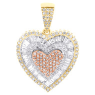 10K Tri-Tone Gold Natural Baguette Diamond Womens Tier Halo Heart Pendant 3/4 CT