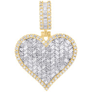 10K Yellow Gold Real Baguette Diamond Lattice / Weave Halo Heart Pendant 1.10 CT