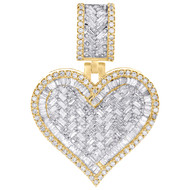 10K Yellow Gold Natural Baguette Diamond Womens Fancy Cluster Heart Pendant 1 CT