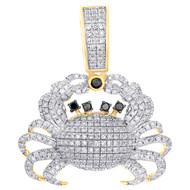 10K Yellow Gold Real Black & White Diamond Women's Crawling Crab Pendant 3/4 CT