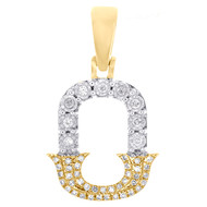 10K Yellow Gold Real Diamond Flared Block Font Letter O Initial Pendant 0.14 CT