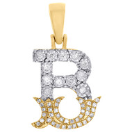 10K Yellow Gold Real Diamond Flared Block Font Letter B Initial Pendant 0.14 CT