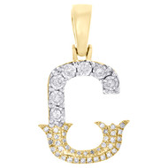 10K Yellow Gold Real Diamond Flared Block Font Letter C Initial Pendant 0.13 CT