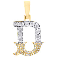10K Yellow Gold Real Diamond Flared Block Font Letter D Initial Pendant 0.16 CT