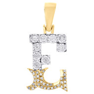 10K Yellow Gold Real Diamond Flared Block Font Letter E Initial Pendant 0.14 CT