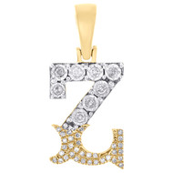 10K Yellow Gold Real Diamond Flared Block Font Letter Z Initial Pendant 0.13 CT