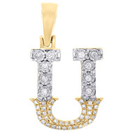 10K Yellow Gold Real Diamond Flared Block Font Letter U Initial Pendant 0.16 CT