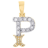 10K Yellow Gold Real Diamond Flared Block Font Letter P Initial Pendant 0.11 CT