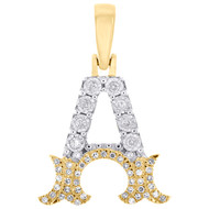 10K Yellow Gold Real Diamond Flared Block Font Letter A Initial Pendant 0.14 CT