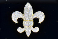 White Diamond Fleur De Lis Pendant 10K Yellow Gold Ladies Designer Charm