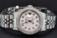 Rolex Oyster Perpetual Date Just Women's Stainless Steel Diamond Watch 1.50 CT
