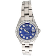 Rolex Oyster Perpetual 69173 Datejust Ladies Steel Diamond Watch Blue Dial 1 CT.