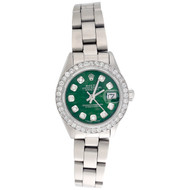 Rolex Oyster Perpetual 69173 Datejust Ladies Steel Diamond Watch Green Dial 1 CT