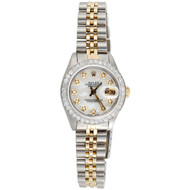 Womens Rolex Diamond Watch MOP Dial 69173 Datejust 18K/ Steel Jubilee Band 1 CT.