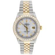 Rolex DateJust 16013 Diamond Watch 18K Two Tone / Steel 36mm White MOP Dial 5 CT