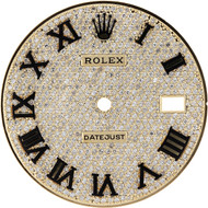 Custom Diamond Pave Dial to Fit Rolex DateJust 36mm Yellow Metal Color Black Enamel Roman Numeral 1.25 CT.