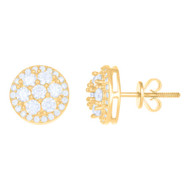 10k Yellow Gold Round Cut Moissanite 10mm Cluster Halo Stud Earrings 2.64 Ct