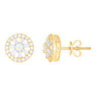 10k Yellow Gold Baguette Moissanite 10mm Tiered Circle Stud Earrings 1.11 Ct