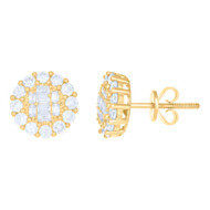 10k Yellow Gold Round & Baguette Moissanite 10mm Halo Stud Earrings 1.32 Ct