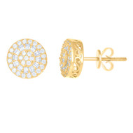 10k Yellow Gold Baguette Cut Moissanite 10mm Halo Circle Stud Earrings 0.91 Ct