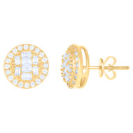 10k Yellow Gold Baguette Cut Moissanite 10mm Halo Circle Stud Earrings 1.12 Ct