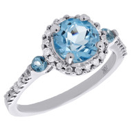 10K White Gold Diamond & Created Blue Topaz Ladies Engagement Ring 0.20 Ct.