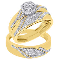 10K Yellow Gold Diamond Trio Set Matching Round Engagement Ring & Band 1/2 Ct.