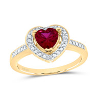 10K Yellow Gold Diamond Created Ruby Heart Solitaire Halo Engagement Ring 1 TCW