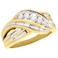 10K Yellow Gold Baguette Diamond Crossover Band Ribbon Cocktail Ring 1/2 Ct.