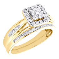 10K Yellow Gold Diamond Bridal Set Square Halo Engagement Ring + Band Set 1/2 Ct