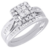 Diamond Bridal Set 10K White Gold Round Baguette Engagement Wedding Ring 1/2 Tcw