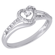 Diamond Heart Cocktail Ring Ladies 10K White Gold Round Pave Fashion 0.06 Tcw.