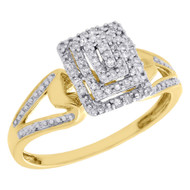 10K Yellow Gold Diamond Split Shank Rectangle Right Hand Cocktail Ring 0.15 Ct.