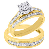 10K Yellow Gold Diamond Trio Set Matching Milgrain Engagement Ring & Band 0.42Ct