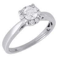 Diamond Solitaire Engagement Ring Ladies 14K White Gold Round Halo 0.50 Tcw.