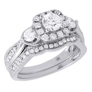 Diamond Bridal Set 14K White Gold Solitaire Engagement Wedding Ring 1.13 Tcw.