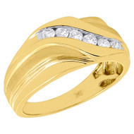 10K Yellow Gold 6 Stone Round Diamond Men's Wedding Band Swirl Ring 0.33 Ct