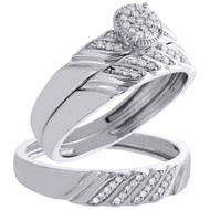 .925 Sterling Silver Diamond Trio Set Halo Engagement Ring + Wedding Band 1/5 Ct