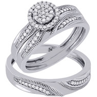 .925 Sterling Silver Diamond Trio Set Matching Engagement Ring & Band 0.25 Ct.