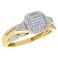 10K Yellow Gold Diamond Ladies Square Halo Split Shank Engagement Ring 0.10 Ct.