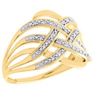 10K Yellow Gold Real Round Diamond Multi-Row Crossover Fashion Pave Ring 1/20 CT