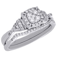 10K White Gold Diamond Bridal Set Ladies Infinity Flower Engagement Ring 0.44 Ct