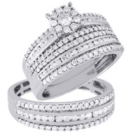 Diamond Trio Set 14K White Gold Ladies Engagement Ring Mens Wedding Band 1.25 Ct