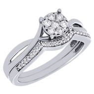 Diamond Wedding Bridal Set 10K White Gold Round Infinity Engagement Ring 0.34 Ct