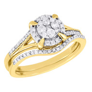 Diamond Wedding Bridal Set 10K Yellow Gold Halo Flower Engagement Ring 0.40 Ct.