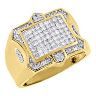 10K Yellow Gold Mens Princess Cut Diamond Statement Domed Pinky Ring 1.15 Ct.