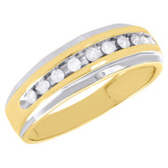 10K Two Tone Yellow Gold Mens Diamond Wedding Band Beveled Edge Ring 0.25 Ct.