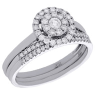 10K White Gold Diamond 3 Piece Flower & Halo Engagement Ring Bridal Set 1/2 Ct.