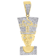 10K Yellow Gold Diamond Nefertiti Pendant Egyptian Queen 2.30" Charm 1.33 Ct.